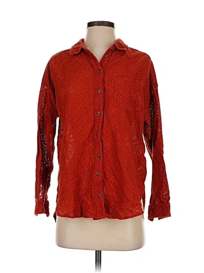 Pre-owned Pilcro 3/4 Sleeve Button Down Shirt In Red