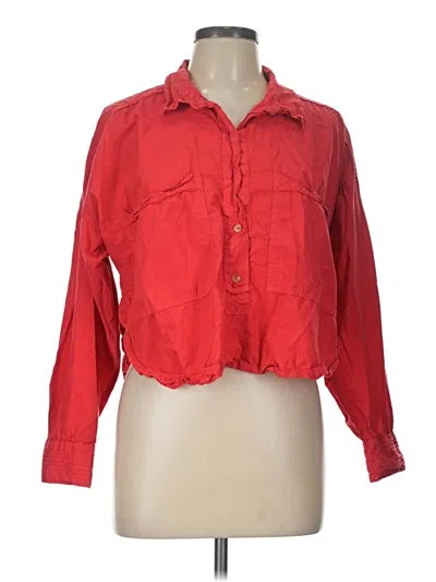 Pre-owned Pilcro 3/4 Sleeve Button Down Shirt In Red