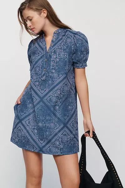 Pilcro Aly 100% Cotton Corduroy Mini Shirtdress In Blue