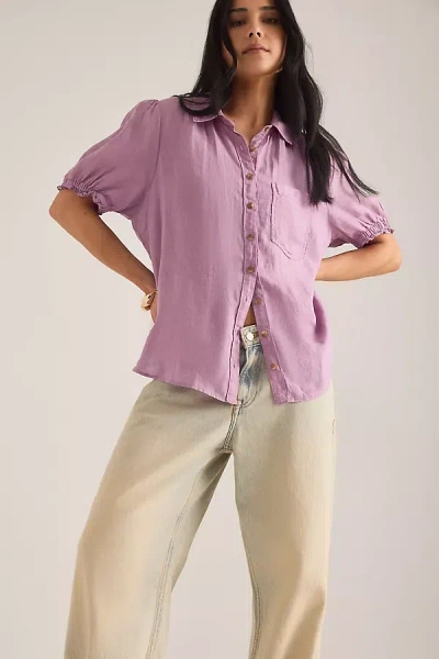Pilcro Aly 100% European Linen Puff-sleeve Blouse In Multi