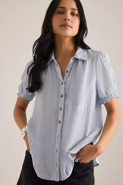 Pilcro Aly 100% European Linen Puff-sleeve Blouse In Multi