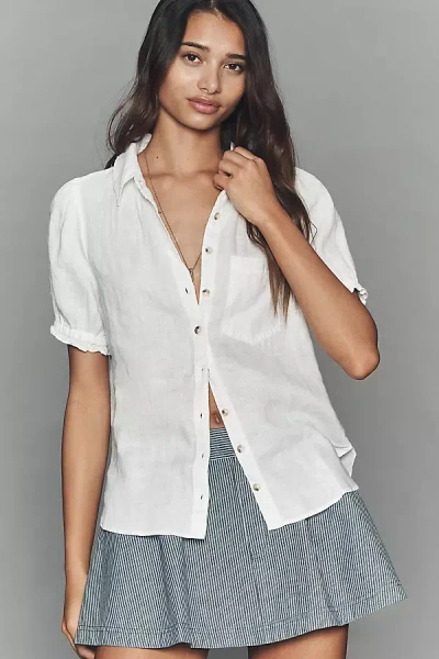 Pilcro Aly 100% European Linen Puff-sleeve Blouse In White