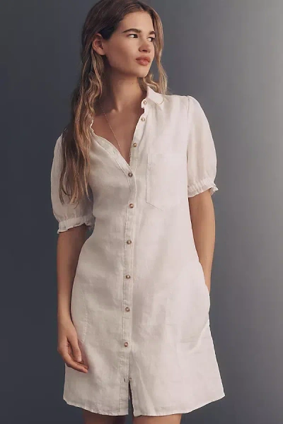 Pilcro Aly 100% European Linen Puff-sleeve Mini Shirtdress In Neutral