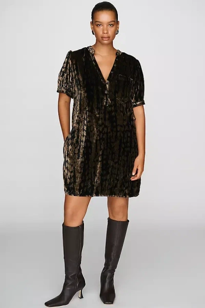 Pilcro Aly Plus Velvet Puff-sleeve Mini Dress In Black