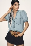 Pilcro Short-sleeve Chambray Henley Shirt In Blue