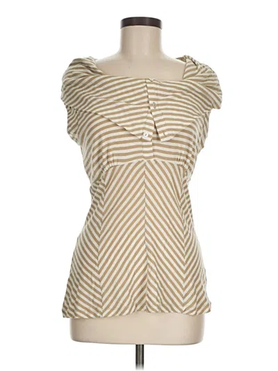 Pre-owned Pilcro And The Letterpress Short Sleeve Top Tan Sweetheart Neckline Tops In Brown