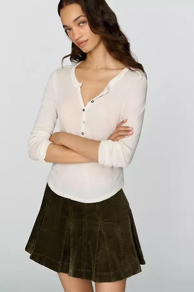 Pilcro Andie 100% Wool Tissue Weight Henley Top In White