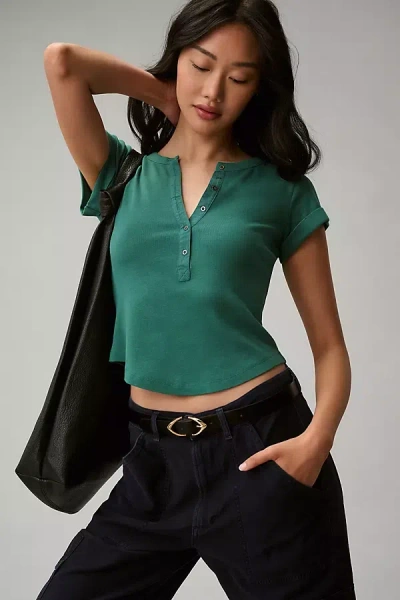 Pilcro The Andie Ribbed Henley Top By : Short-sleeve Edition In Green