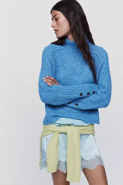 Pilcro Astrid Wool Blend Mock Neck Sweater In Blue