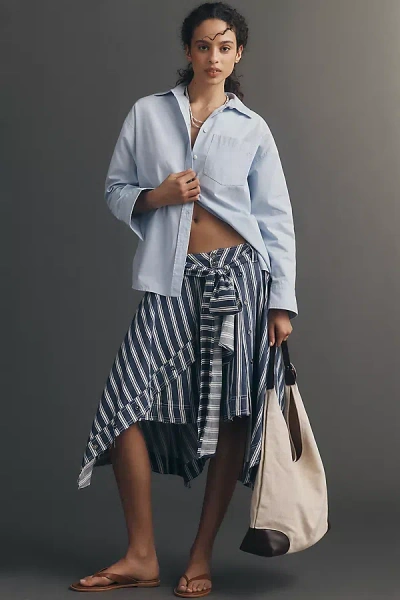 Pilcro Asymmetric Raw-edge Tie-waist Skirt In Blue