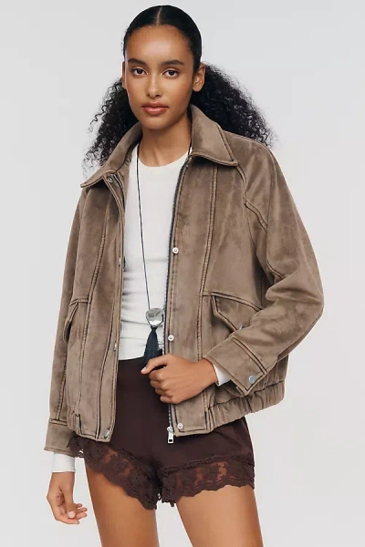 Pilcro Aviator Faux Suede Jacket In Beige