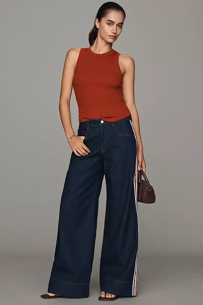 Pilcro Azura High-rise Wide-leg Track Stripe Jeans In Brown