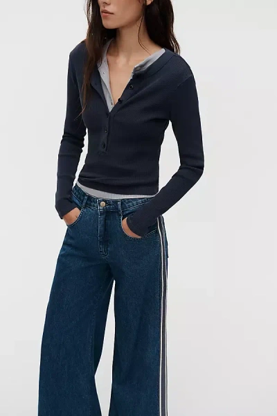 Pilcro Azura High-rise Wide-leg Track Stripe Jeans In Blue