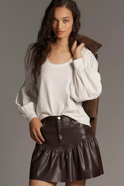 Pilcro Banded Puff-sleeve Cotton Top In White