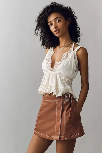 Pilcro Belted Wrap Mini Skirt In Brown
