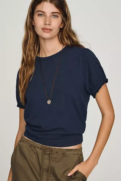 Pilcro Bennie Cotton Slim Puff Sleeve Tee In Blue