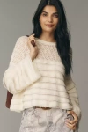 Pilcro Boatneck Ruffled Pointelle Swing Sweater In Neutral