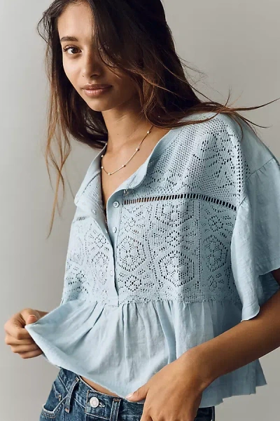 Pilcro Boxy Crochet Babydoll Blouse In Blue