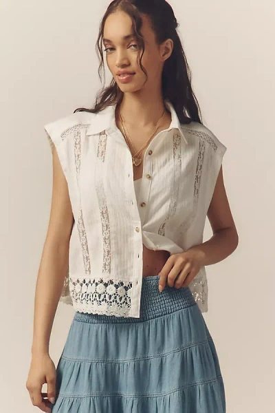 Pilcro Boxy Lace Buttondown Shirt In White