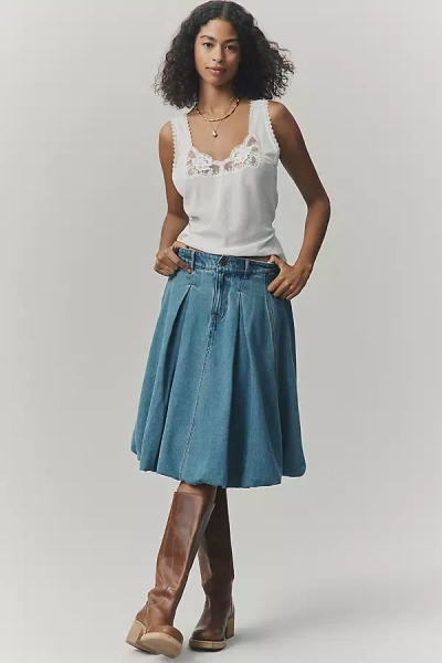 Pilcro Bubble Denim Knee-length Skirt In Blue