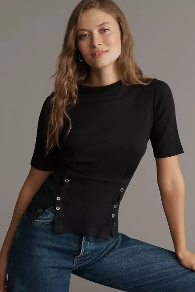 Pilcro Button-bodice Waisted Top In Black