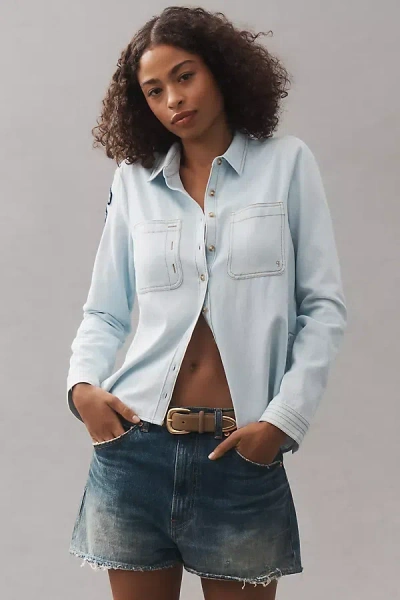 Pilcro Buttondown Patch Shirt In Blue