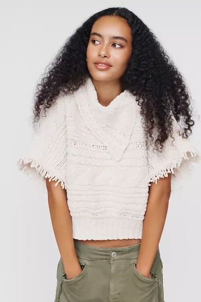 Pilcro Cable-knit Fringed Sweater In Beige