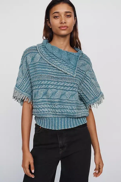 Pilcro Cable-knit Fringed Sweater In Blue