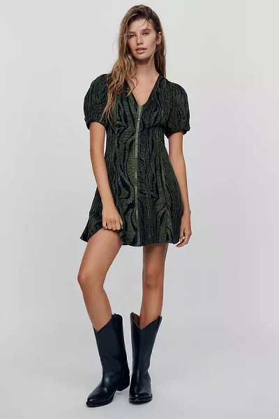 Pilcro Calder Puff-sleeve Corduroy Mini Dress In Green