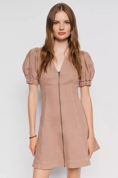 Pilcro Calder Puff-sleeve Denim Mini Dress In Beige