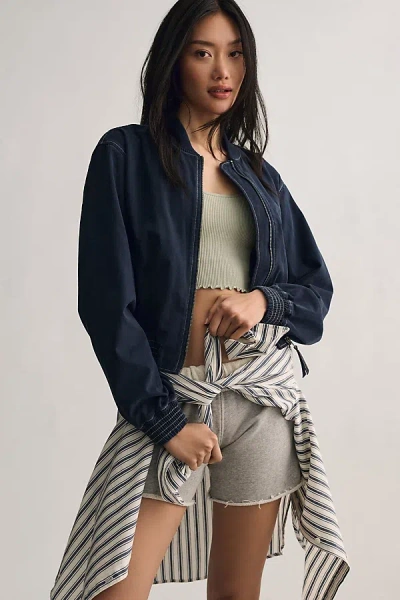 Pilcro Canvas Cropped Bomber Jacket In Blue