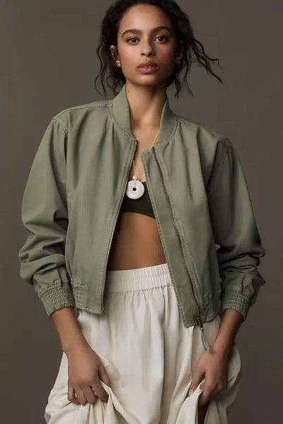 Pilcro Canvas Cropped Bomber Jacket In Green