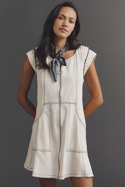 Pilcro Cap-sleeve Denim Swing Mini Dress In White