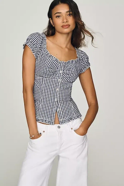 Pilcro Cap-sleeve Waisted Blouse In Blue