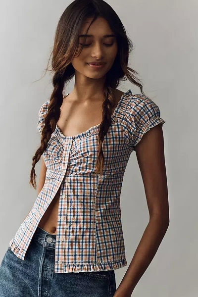 Pilcro Cap-sleeve Waisted Blouse In Multi