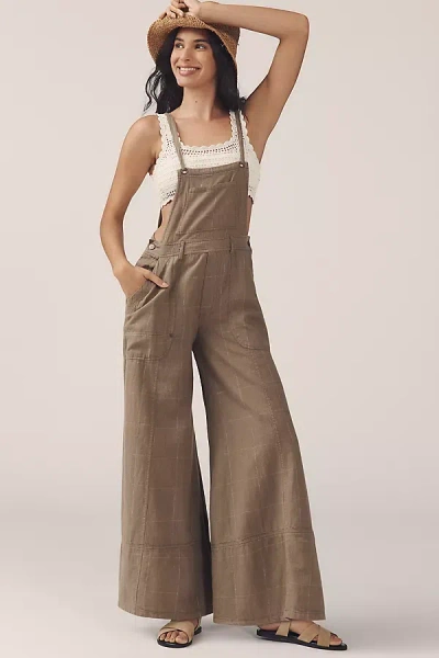 Pilcro Carpenter Wide-leg Linen Cotton Jumpsuit In Brown