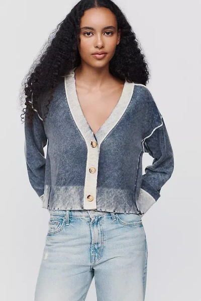 Pilcro Cashmere Wool Cropped Raw Hem Cardigan In Blue