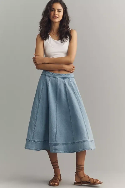 Pilcro Chambray Button-front Midi Skirt In Blue