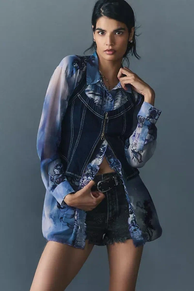 Pilcro Chiffon Buttondown Blouse In Blue