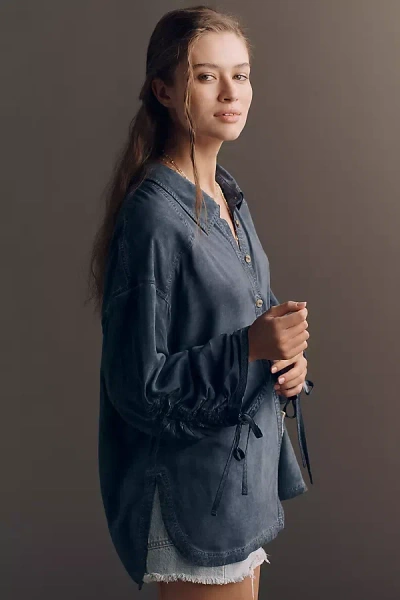 Pilcro Cinched-sleeve Buttondown Top In Blue