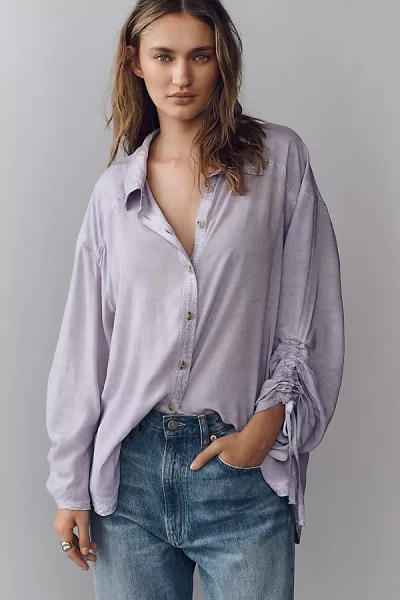 Pilcro Cinched-sleeve Buttondown Top In Gray