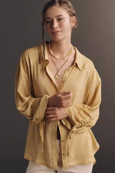 Pilcro Cinched-sleeve Buttondown Top In Yellow