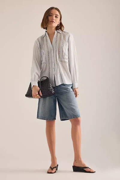 Pilcro Classic Denim Bermuda Shorts In Blue