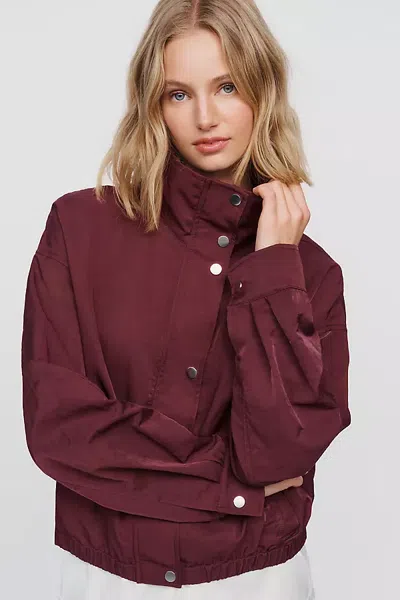 Pilcro Cohen Nylon Funnel Neck Bomber Jacket In Burgundy
