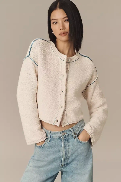 Pilcro Contrast-stitch Cardigan Sweater In White
