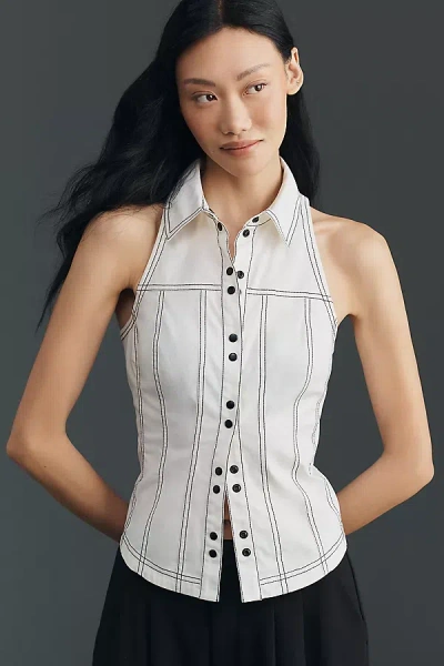 Pilcro Contrast Stitch Sleeveless Top In White