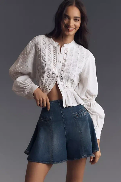 Pilcro Corset Flare Denim Shorts In Blue