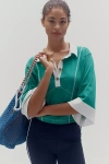 Pilcro Corset-inspired 3/4 Sleeve Polo Shirt In Green
