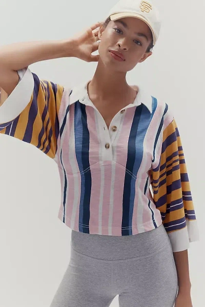 Pilcro Corset-inspired 3/4 Sleeve Polo Shirt