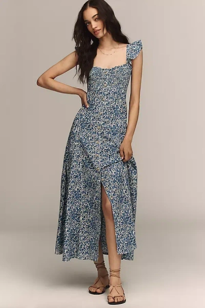 Pilcro Cotton Buttondown Midi Dress In Blue